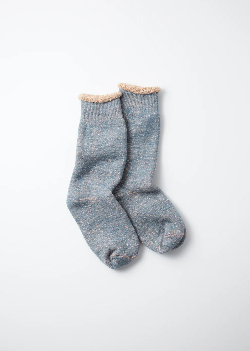 ROTOTO Double Face Crew Socks-Blue/Brown