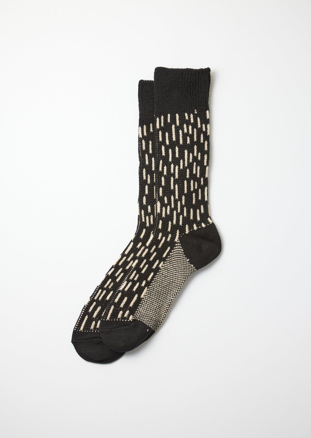 ROTOTO Rain Drop Crew Socks in Black/Ivory