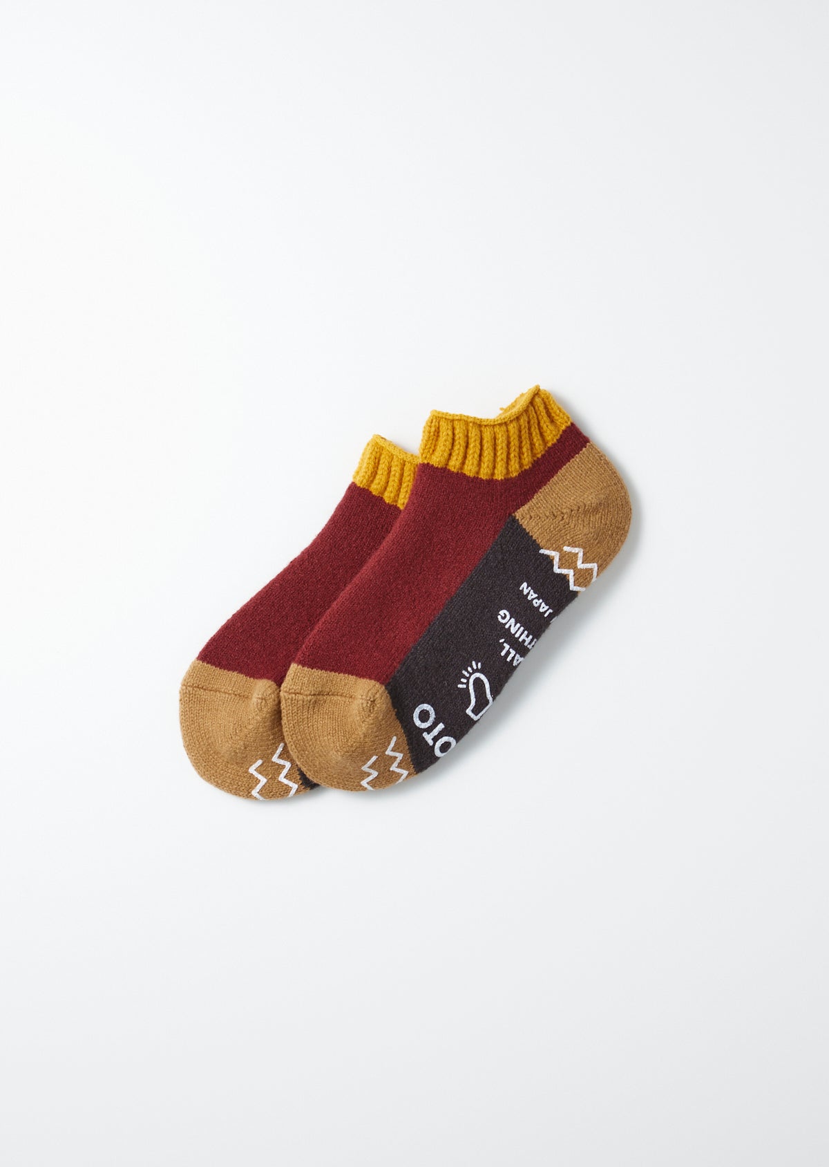 Rototo Pile Sock Slipper-Gold/Maroon