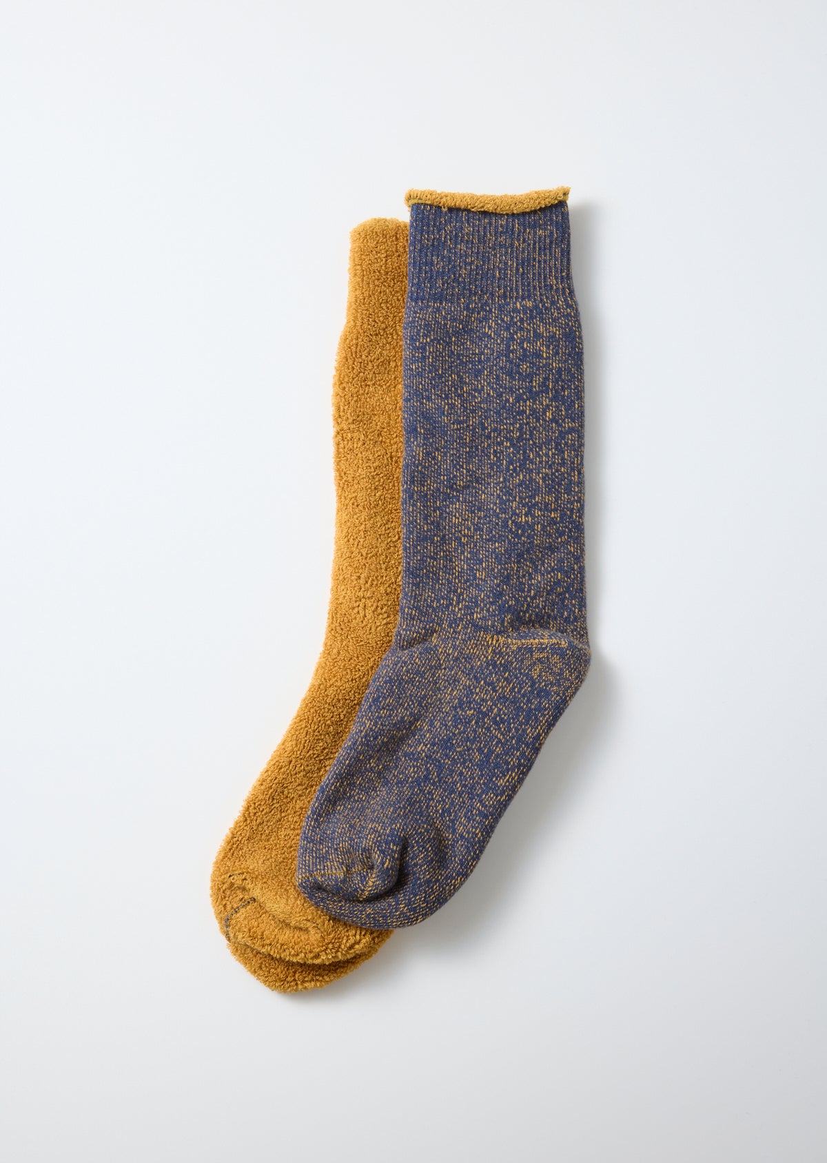 ROTOTO Reversible Pile Sock in Navy Blue/Gold