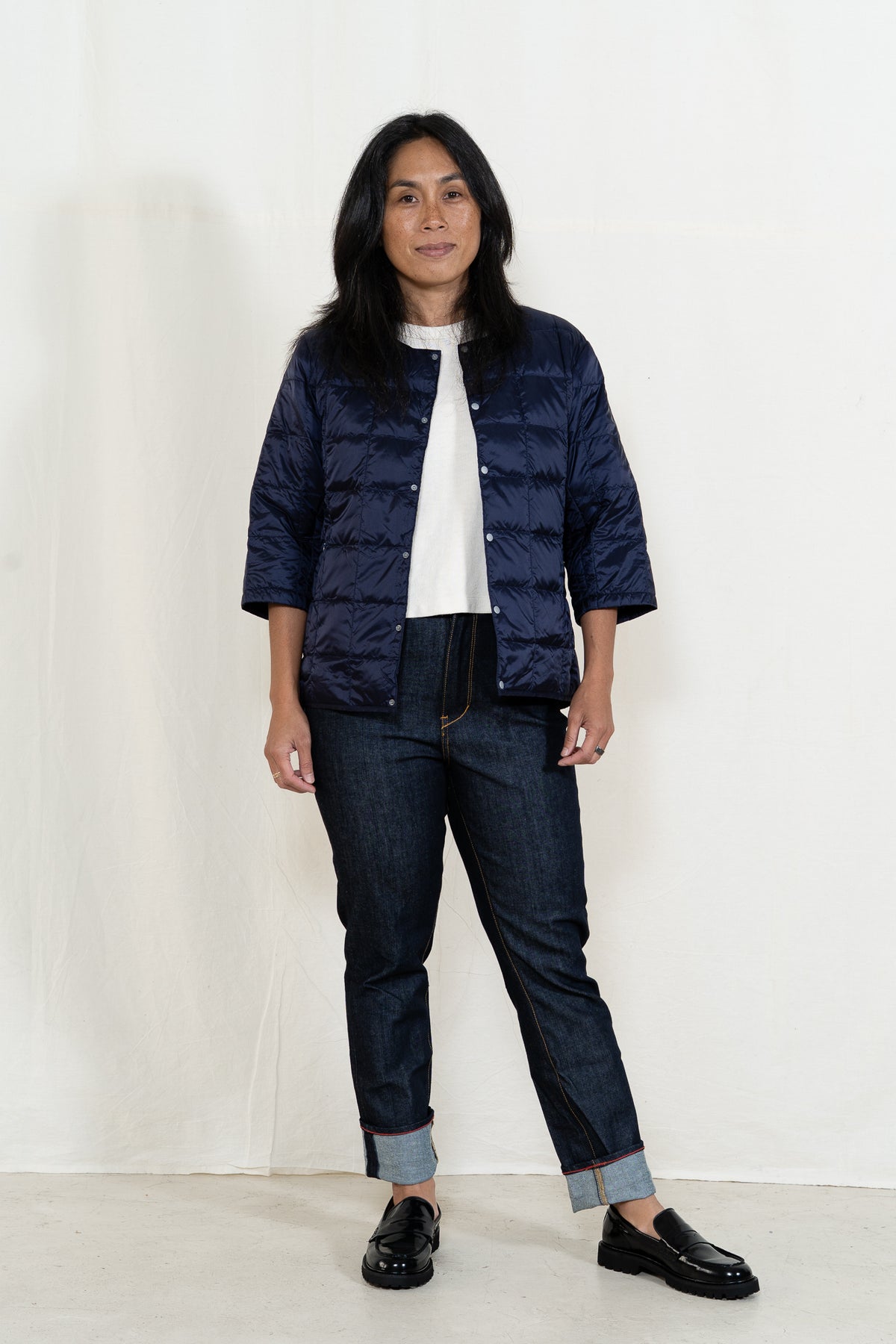 TAION Crew Neck 3/4 Sleeve Jacket in Navy