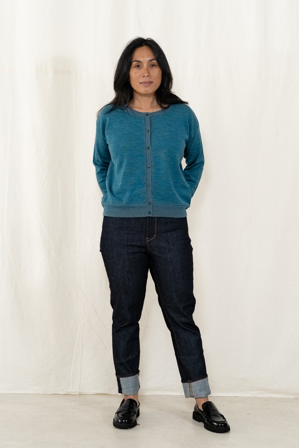 Casa Isaac Woman Cardigan in Turquoise-Taupe