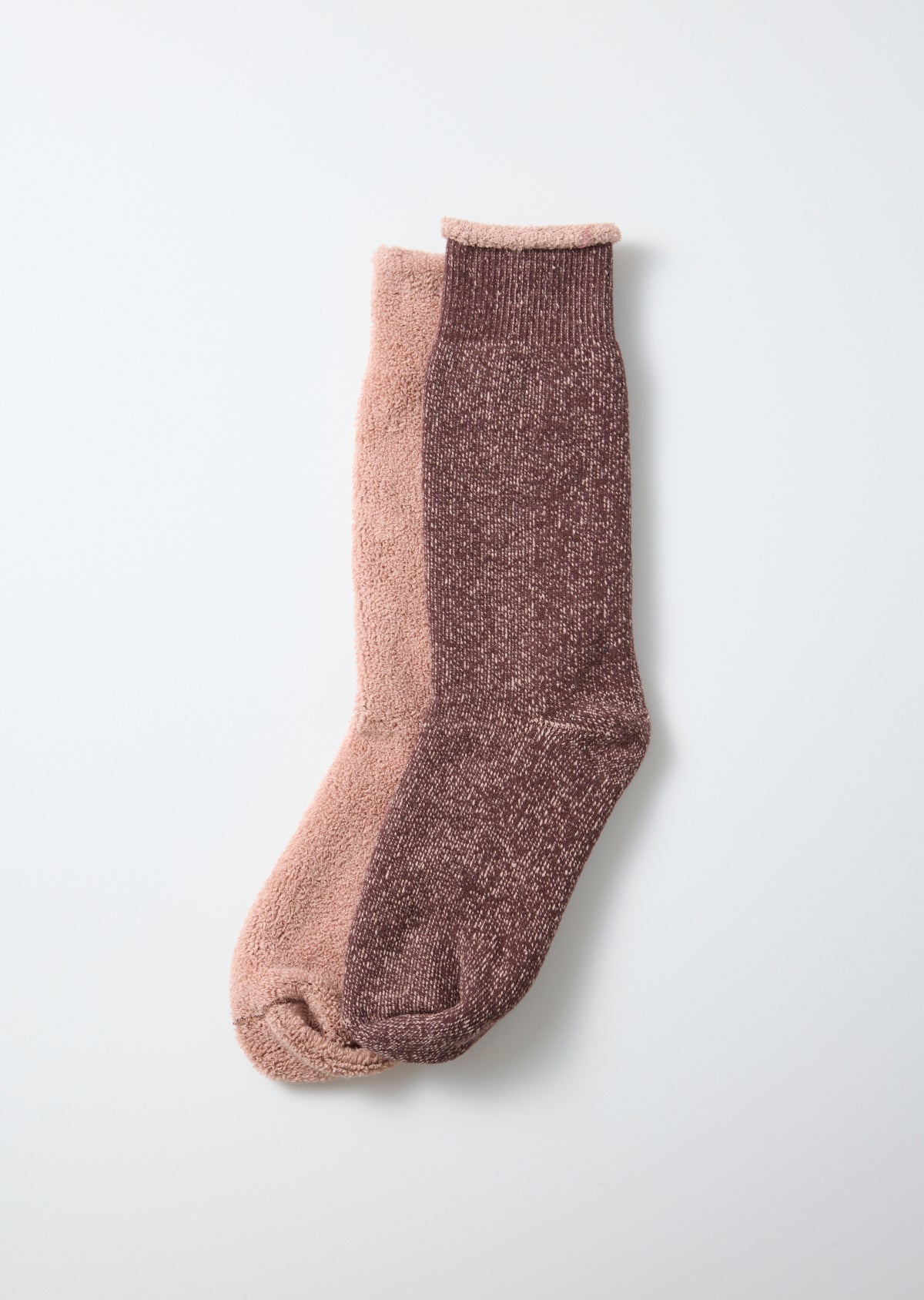 Rototo Reversible Pile Sock in D.Brown/Pink Beige