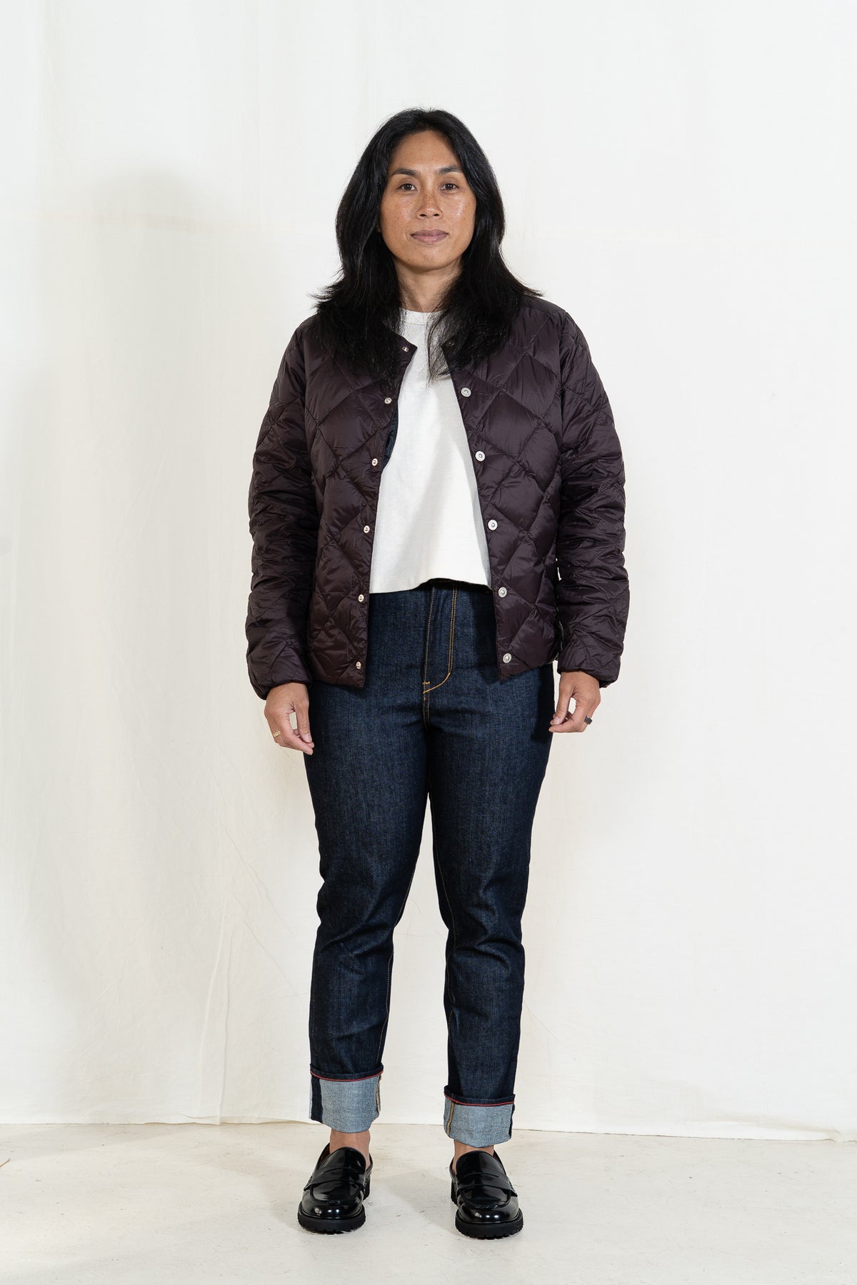 TAION City Crew Neck Down Jacket in Dark Chocolate