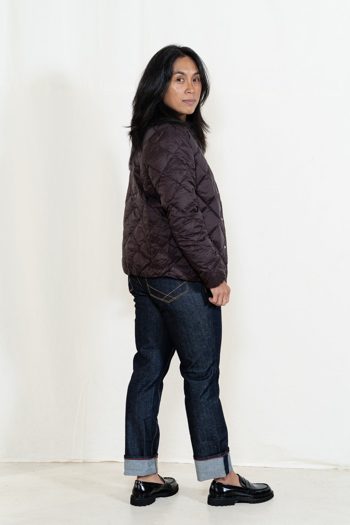 TAION City Crew Neck Down Jacket in Dark Chocolate