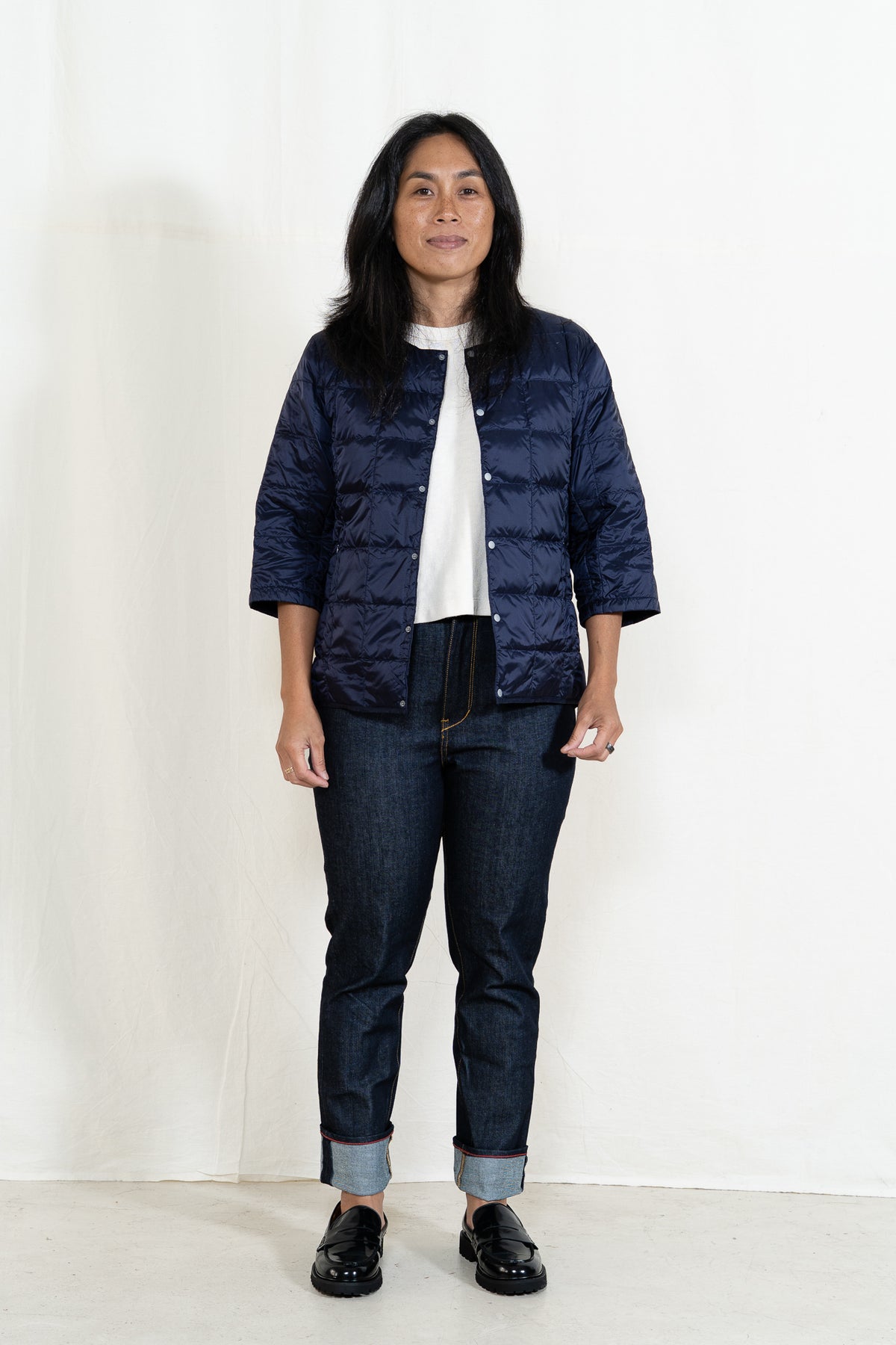 TAION Crew Neck 3/4 Sleeve Jacket in Navy