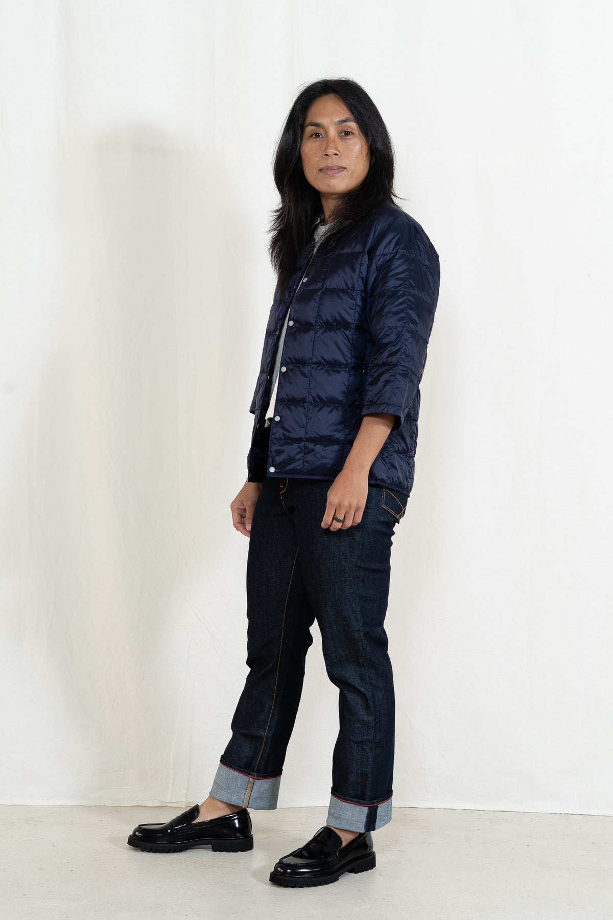 TAION Crew Neck 3/4 Sleeve Jacket in Navy