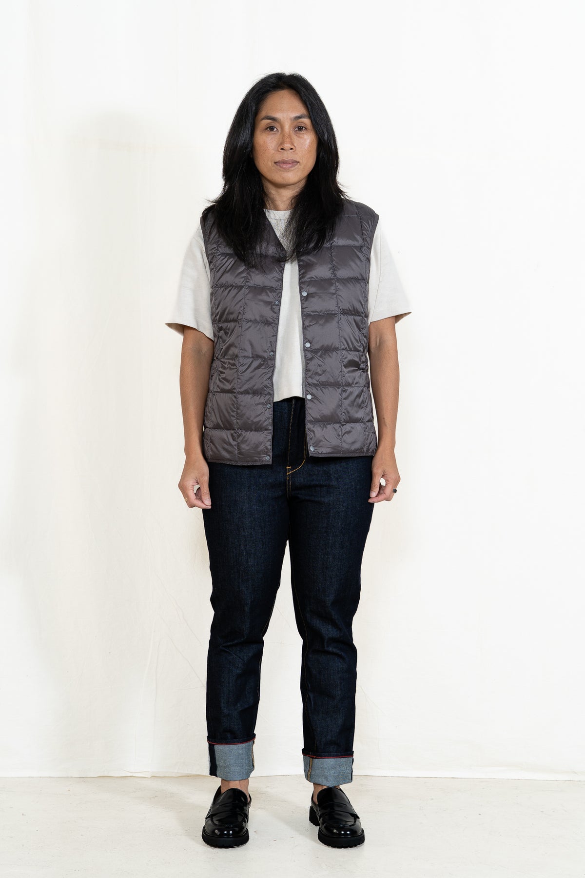TAION Button Down Vest in Gray