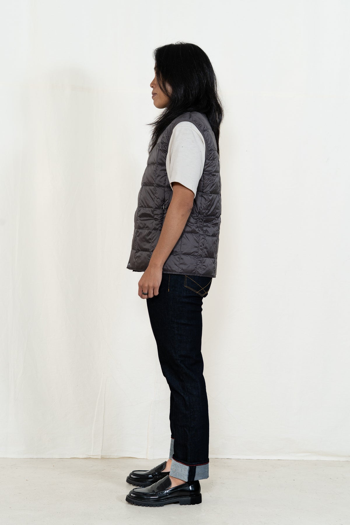 TAION Button Down Vest in Gray