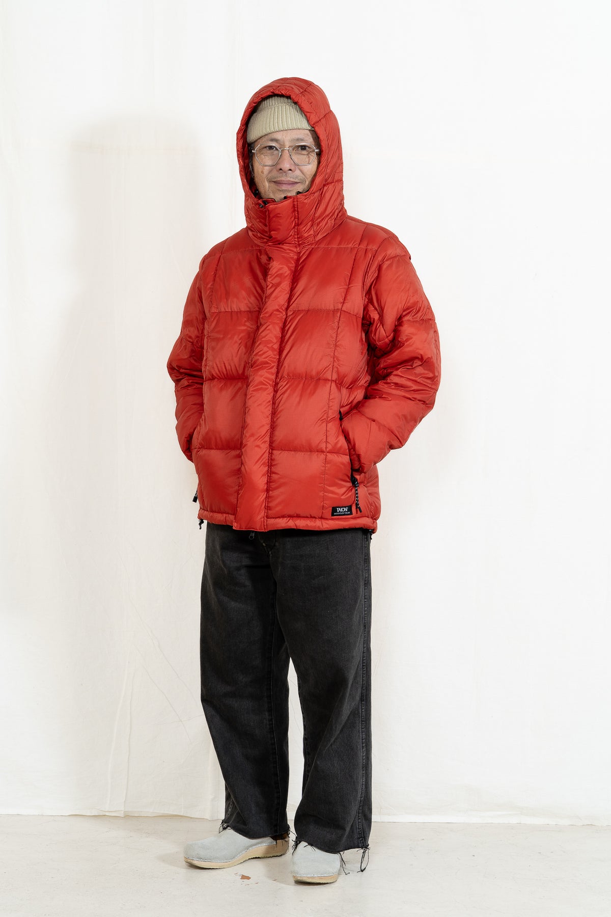 TAION Fly Front Down Jacket in Fiery Orange