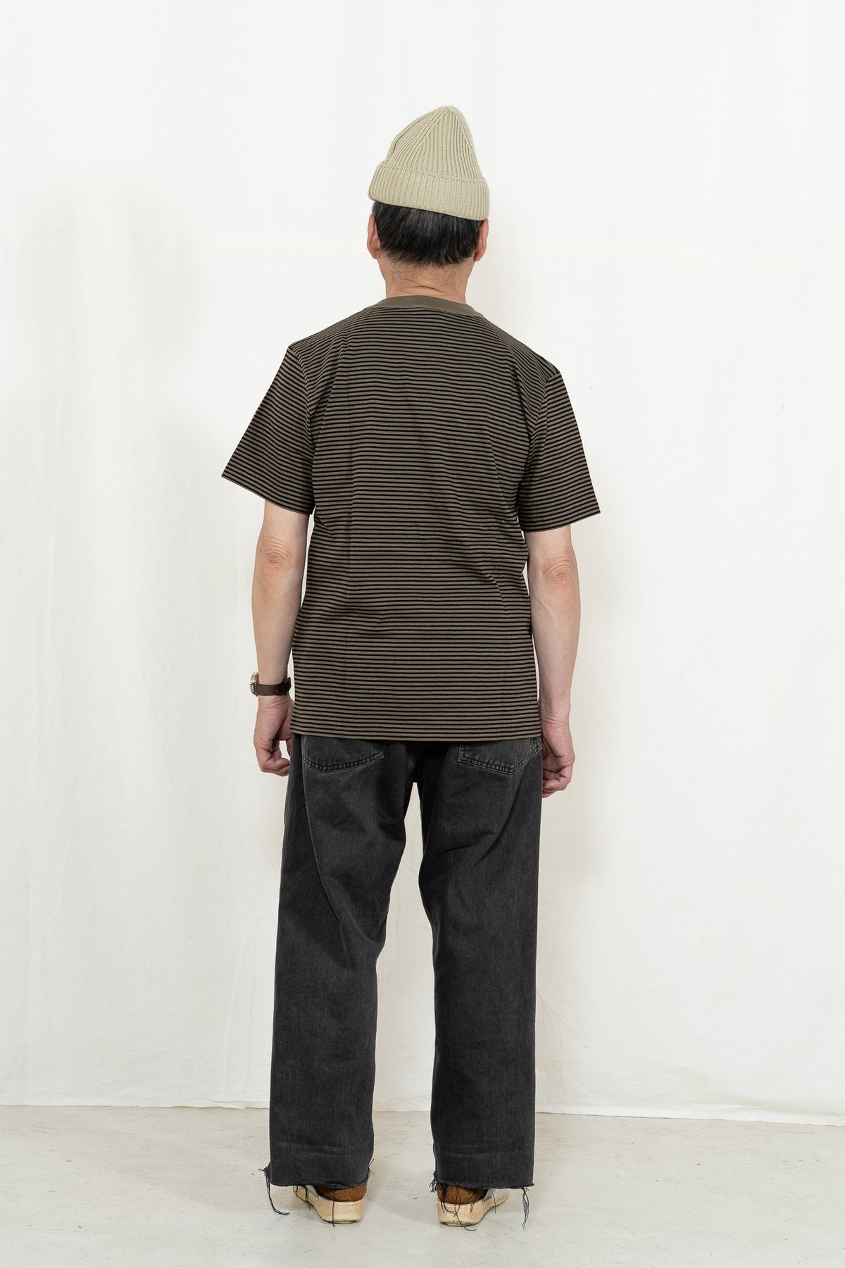 Armor-Lux Striped SS T-Shirt in Olive and Noir