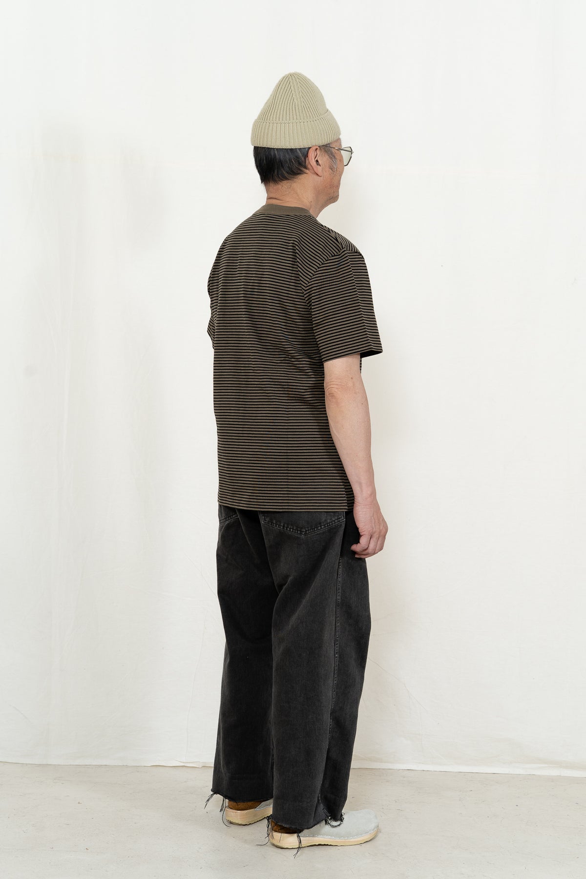 Armor-Lux Striped SS T-Shirt in Olive and Noir