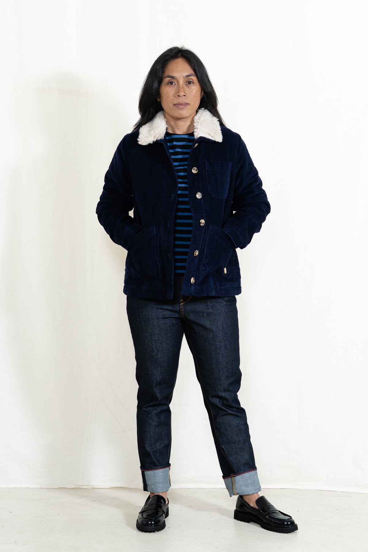 Armor-Lux Cord Shearling Collar Jacket in Seal