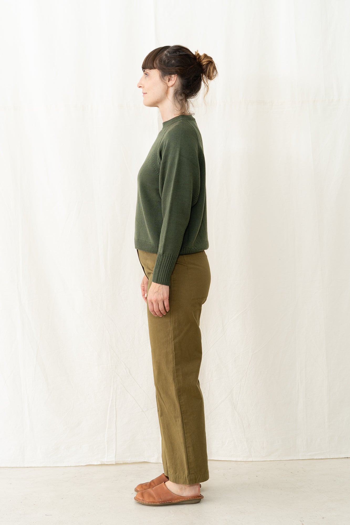 SARAHWEAR Merino Crewneck Sweater in Khaki