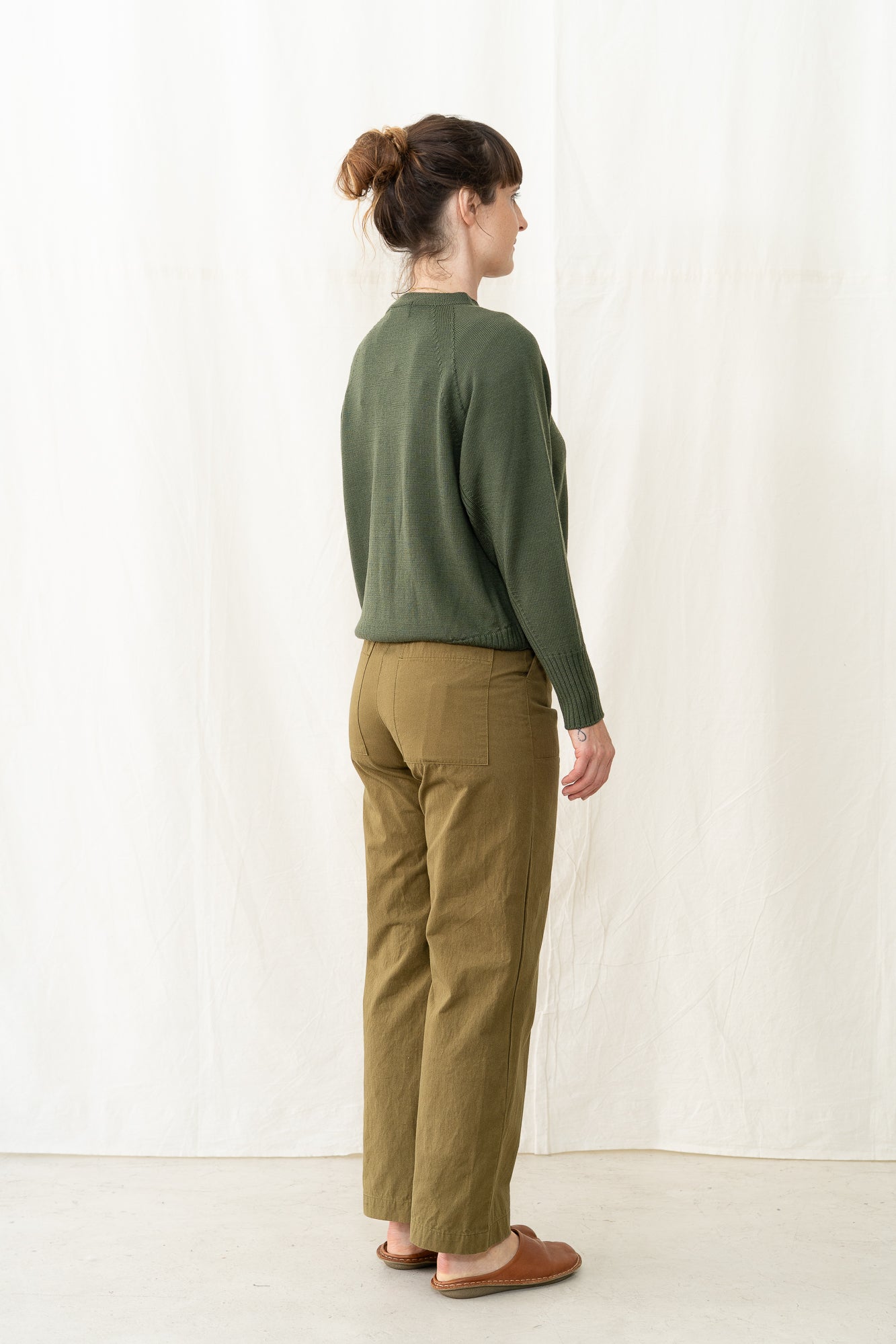 SARAHWEAR Merino Crewneck Sweater in Khaki