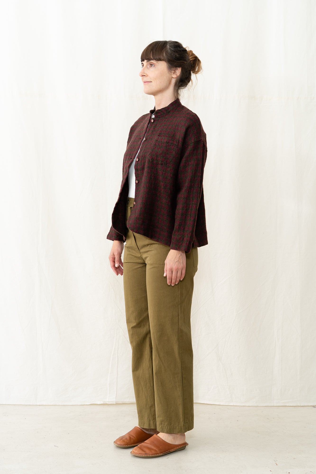 SARAHWEAR Gingham Shirt Jacket in Bordeaux