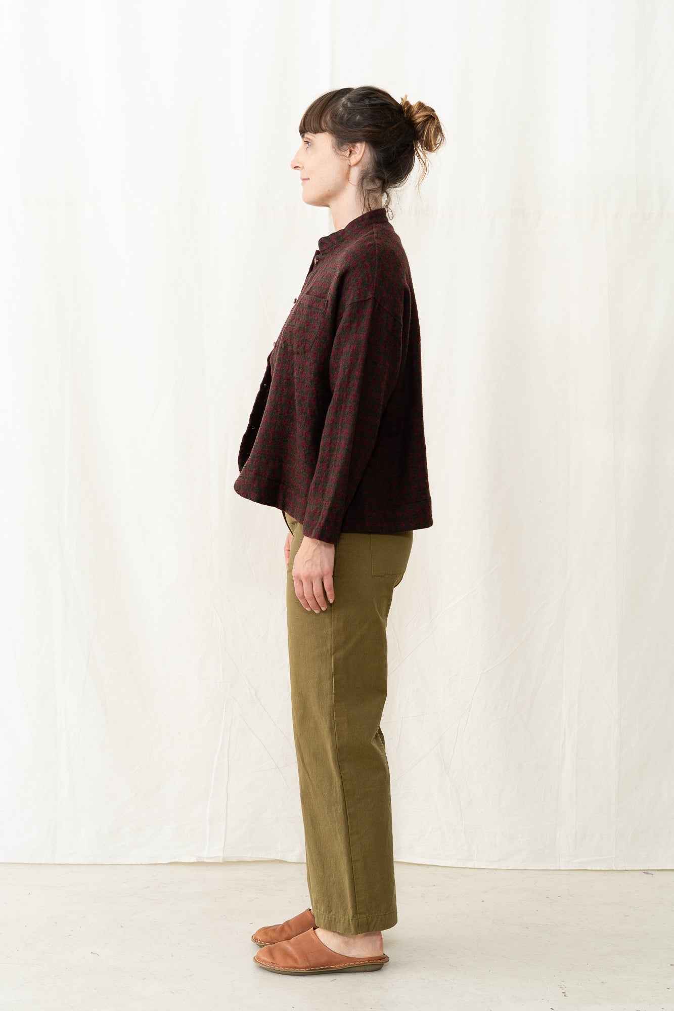 SARAHWEAR Gingham Shirt Jacket in Bordeaux