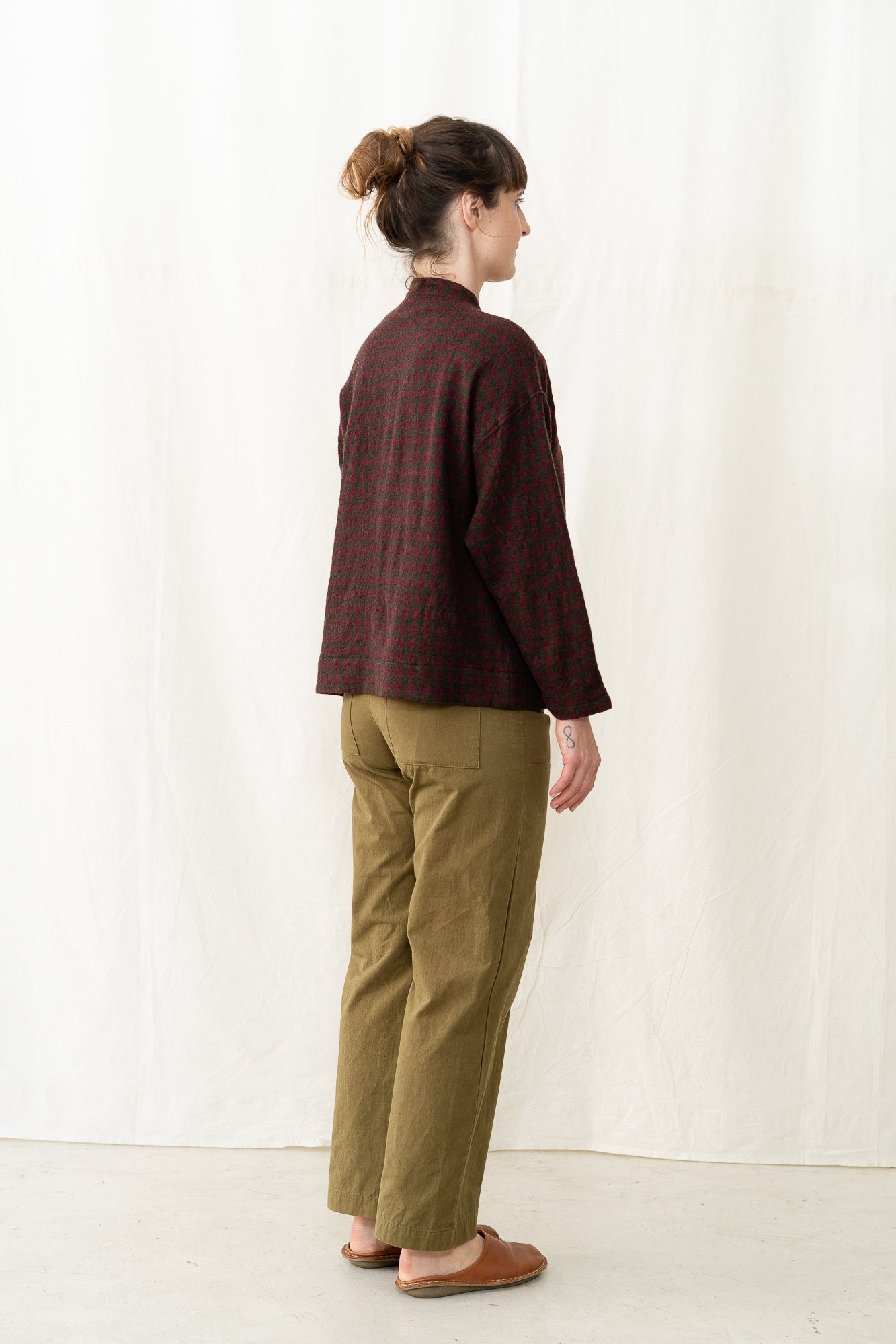 SARAHWEAR Gingham Shirt Jacket in Bordeaux