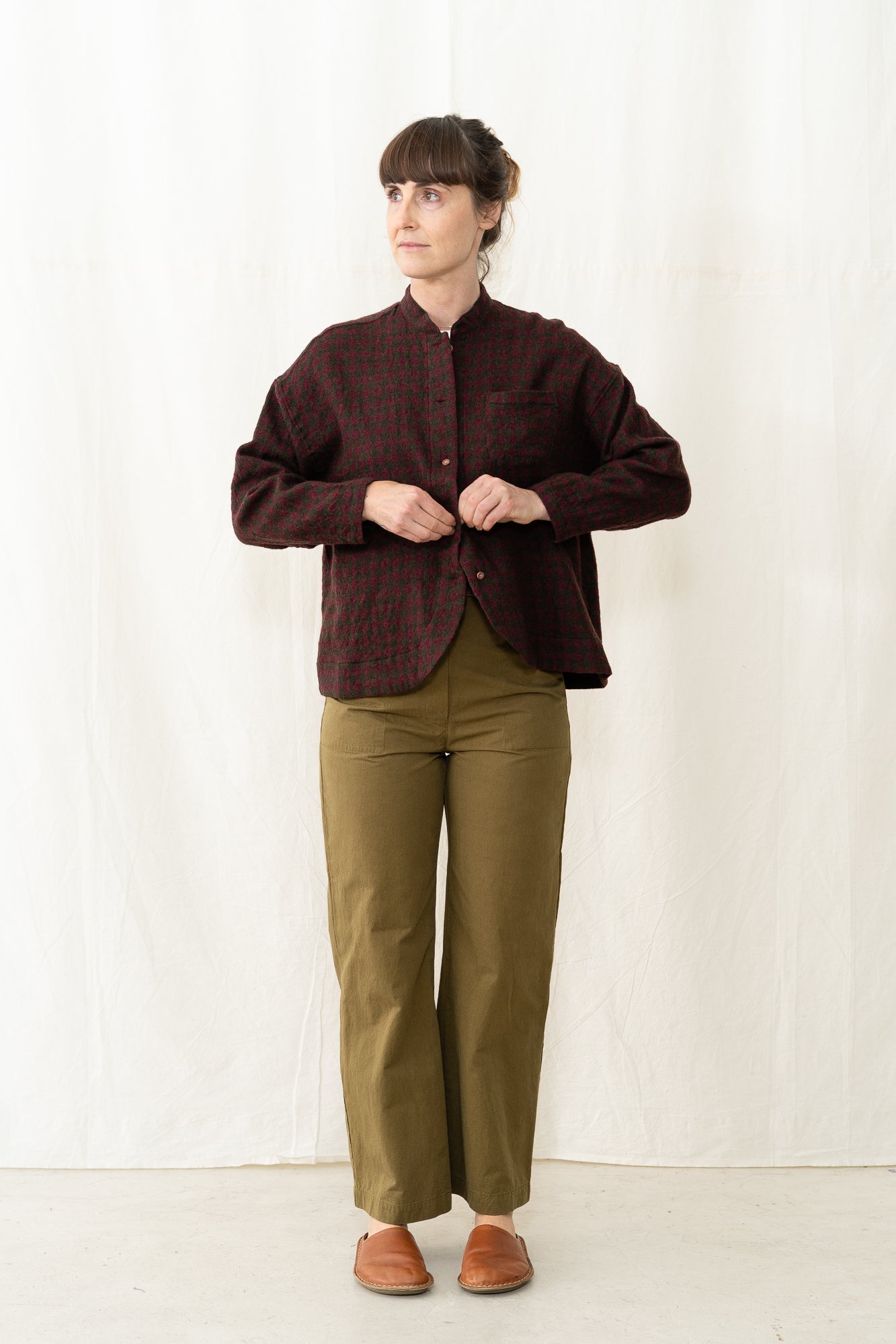 SARAHWEAR Gingham Shirt Jacket in Bordeaux