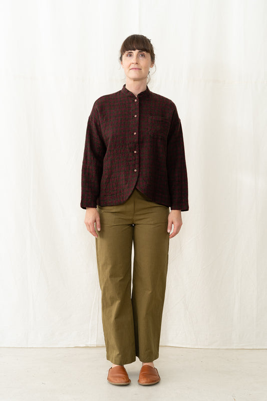 SARAHWEAR Gingham Shirt Jacket in Bordeaux