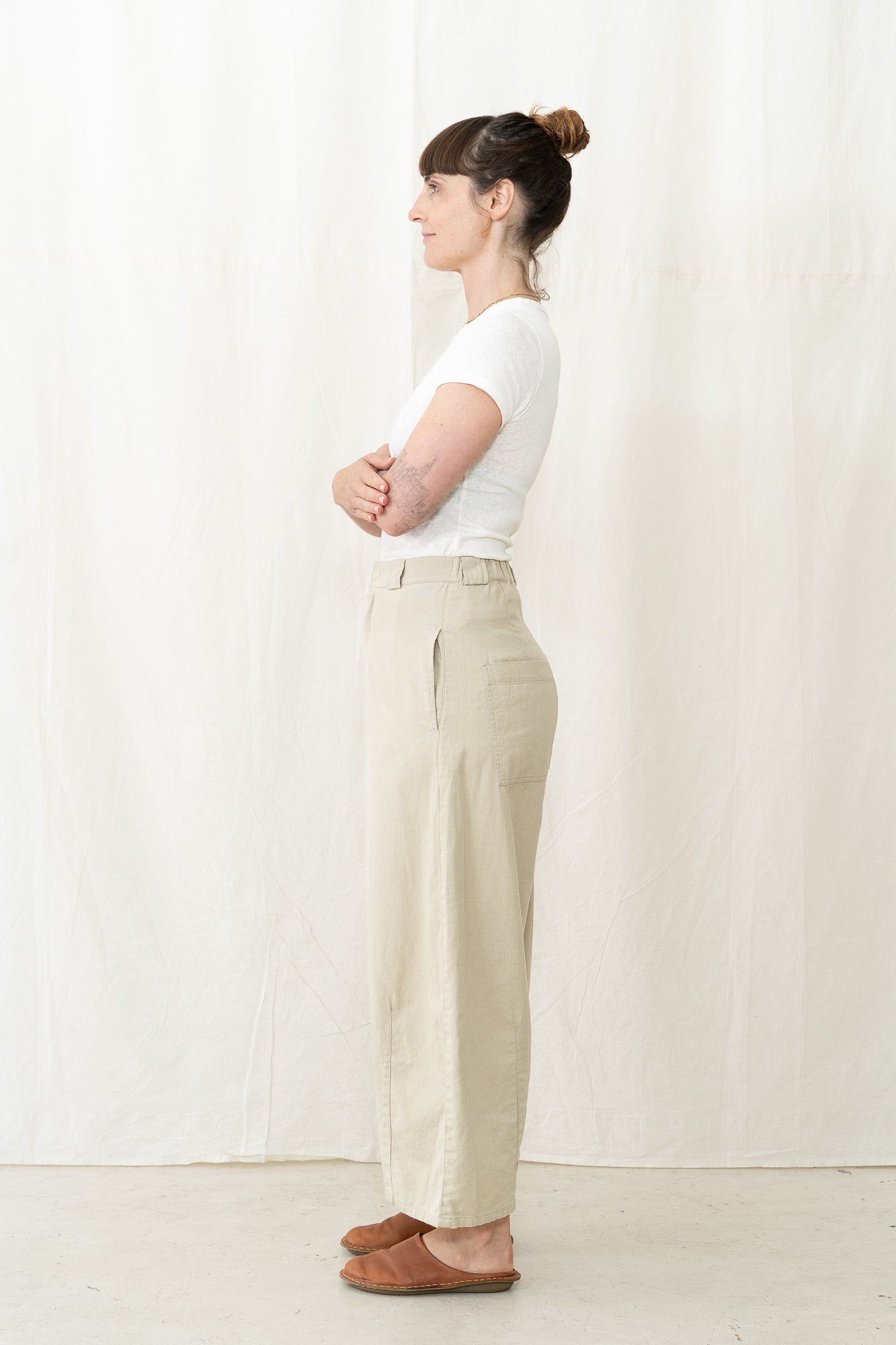 SARAHWEAR Cotton Linen Twill Tulip Pant in Sand