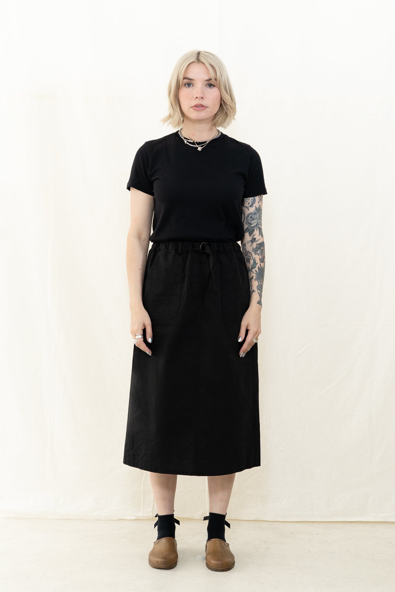 KAPPY Cotton Fatigue Skirt in Black