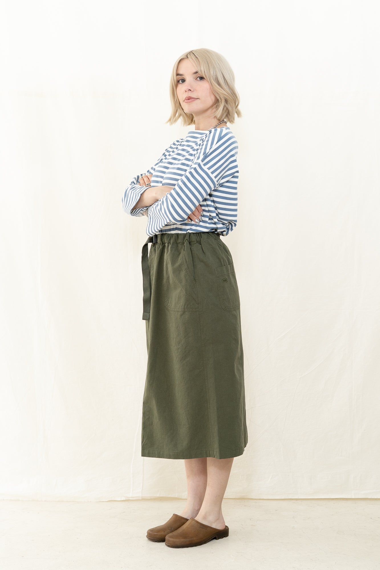 Kappy Cotton Fatigue Skirt in Khaki