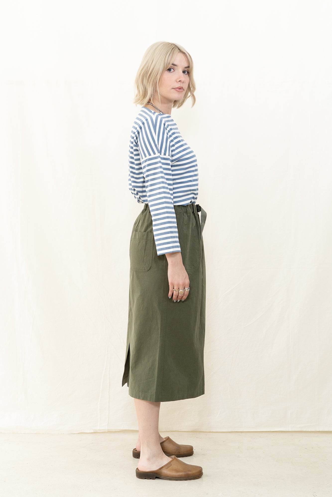 Kappy Cotton Fatigue Skirt in Khaki