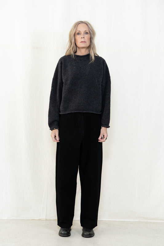Micaela Greg Boucle Rolled Sweater in Charcoal