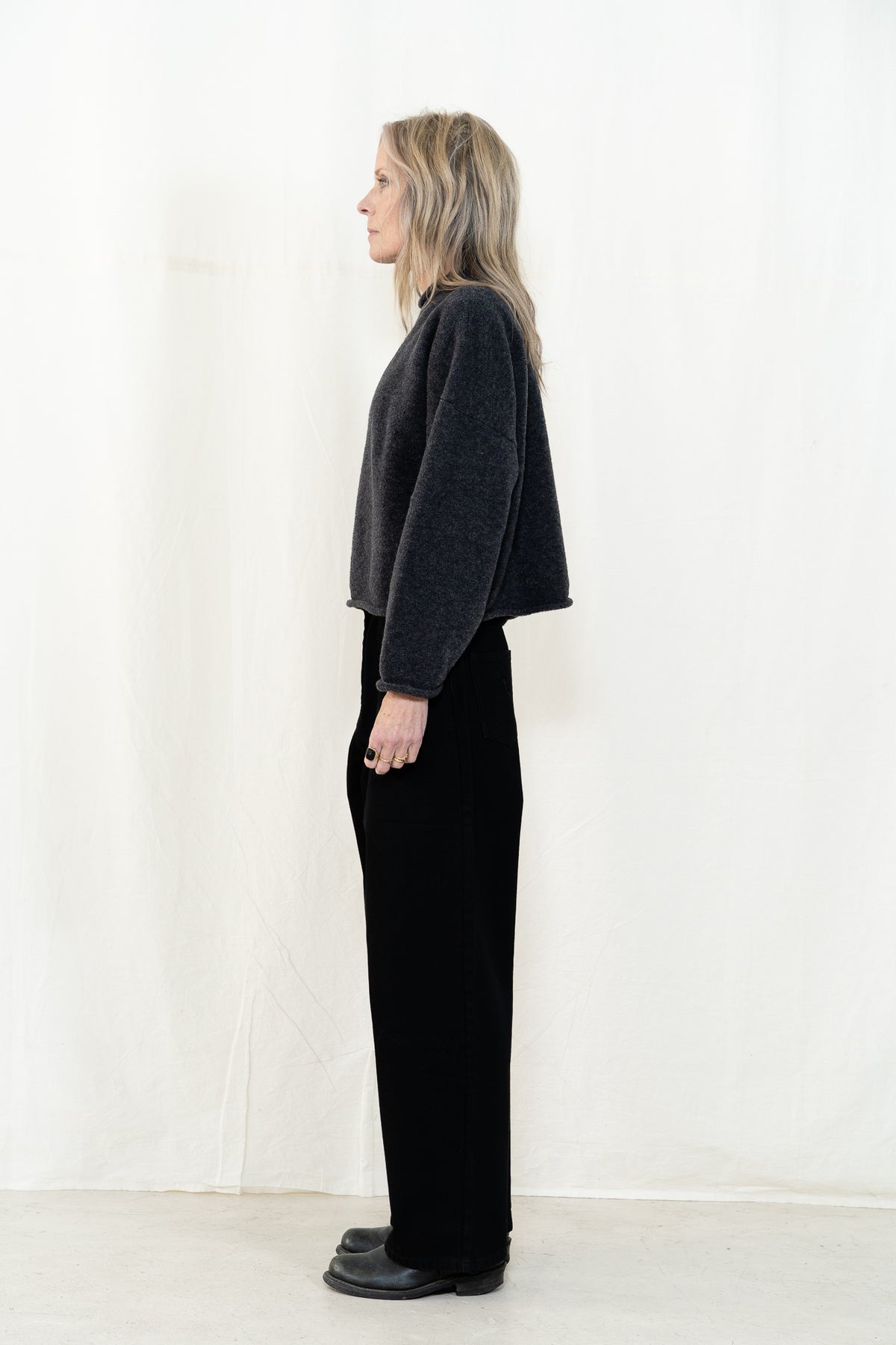 Micaela Greg Boucle Rolled Sweater in Charcoal