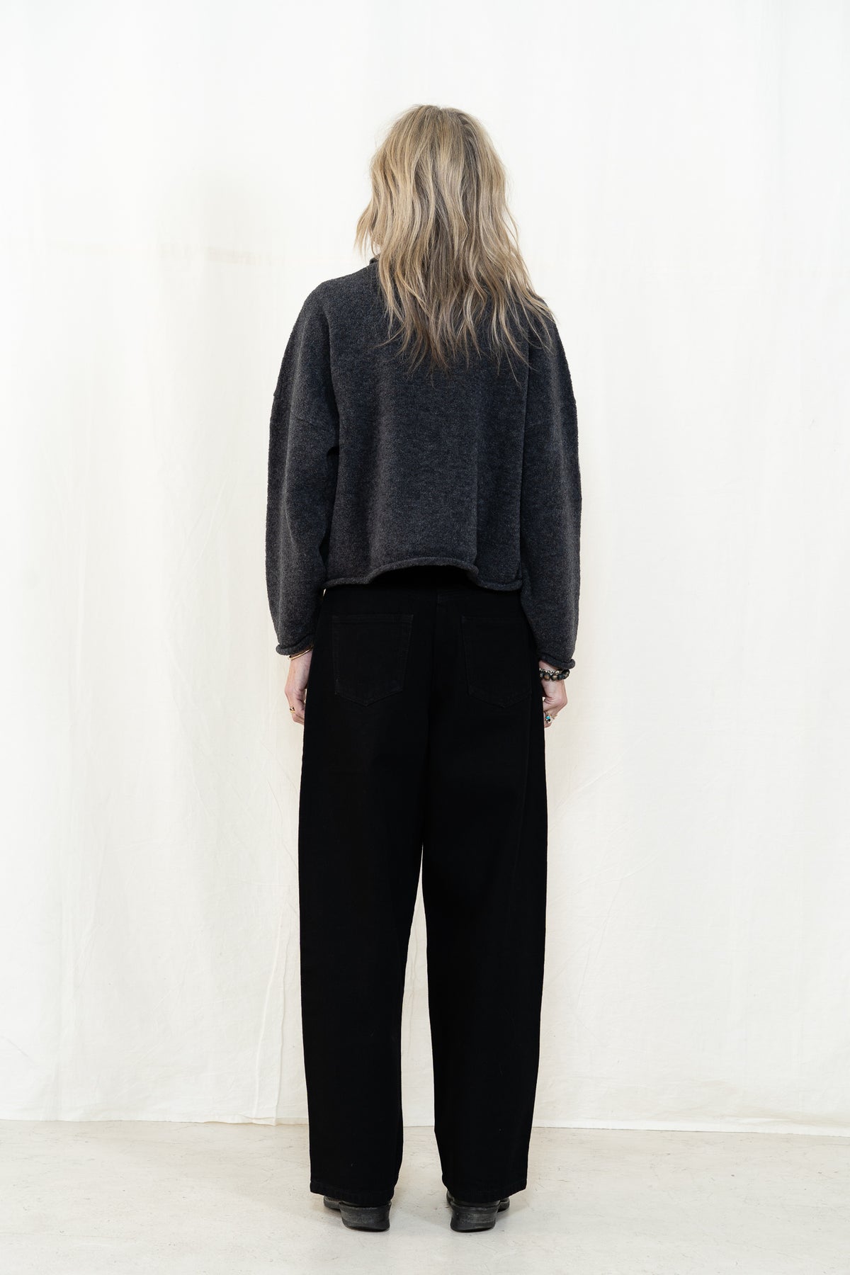 Micaela Greg Boucle Rolled Sweater in Charcoal