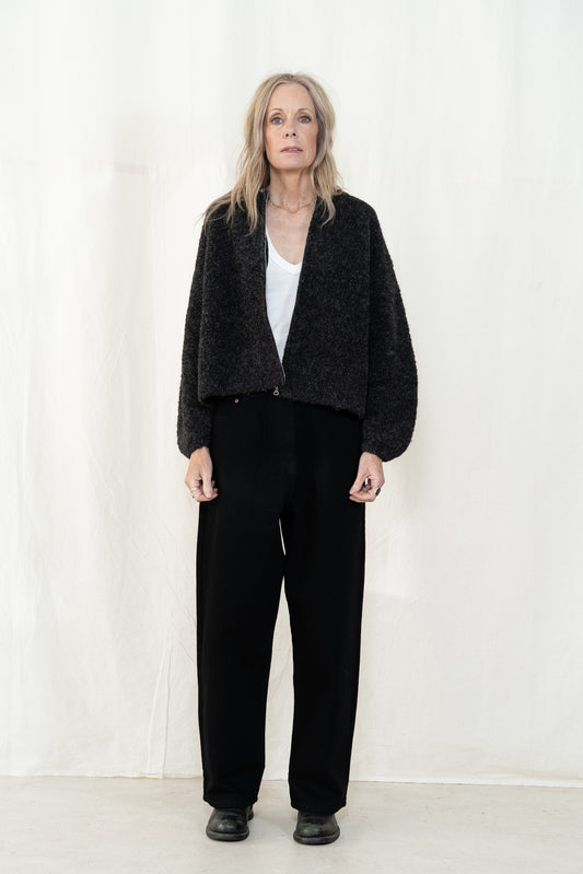 Micaela Greg Boucle Zip Cardigan in Charcoal