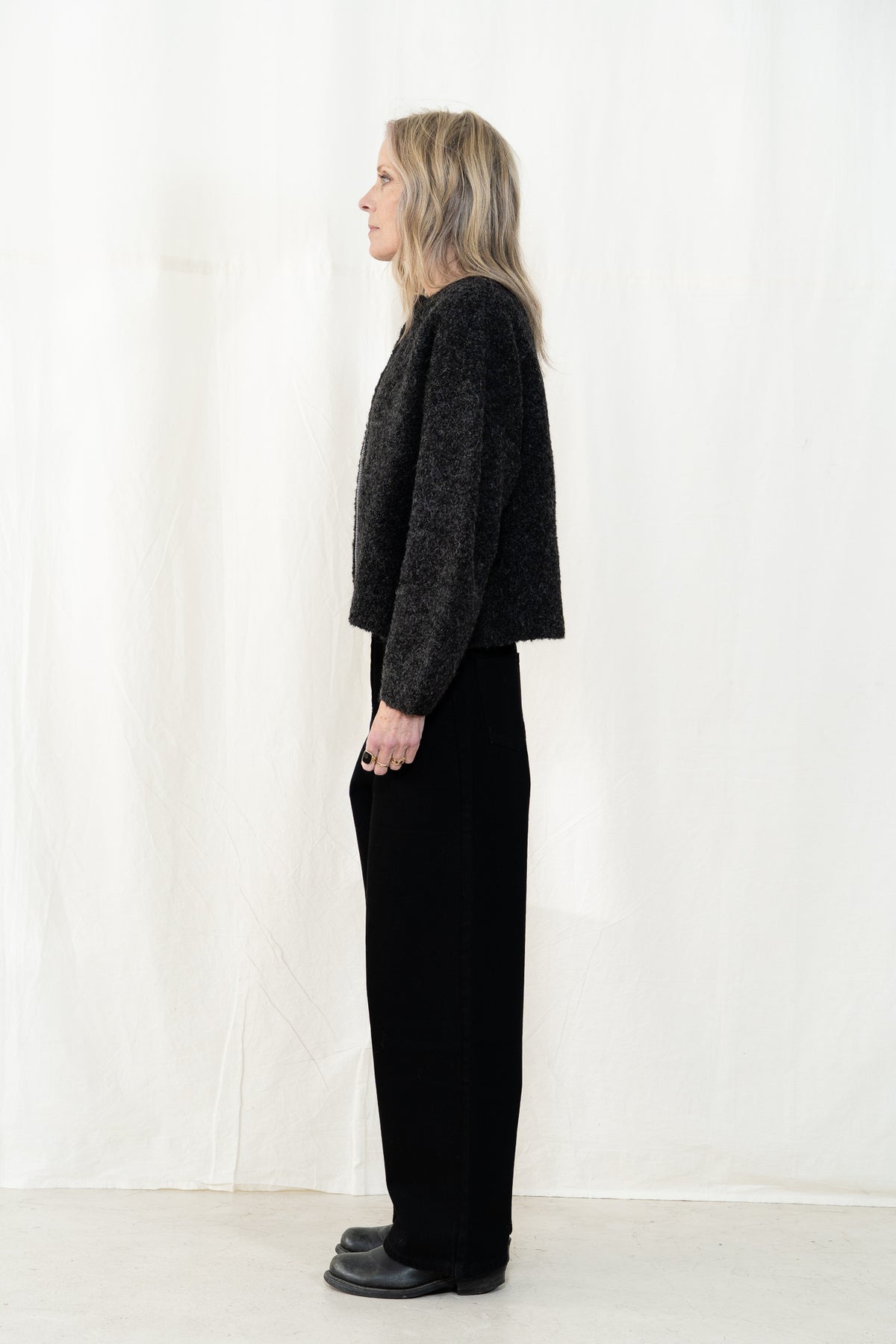 Micaela Greg Boucle Zip Cardigan in Charcoal