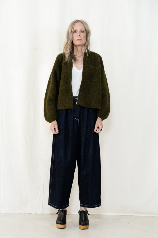 Micaela Greg Boucle Zip Cardigan in Olive