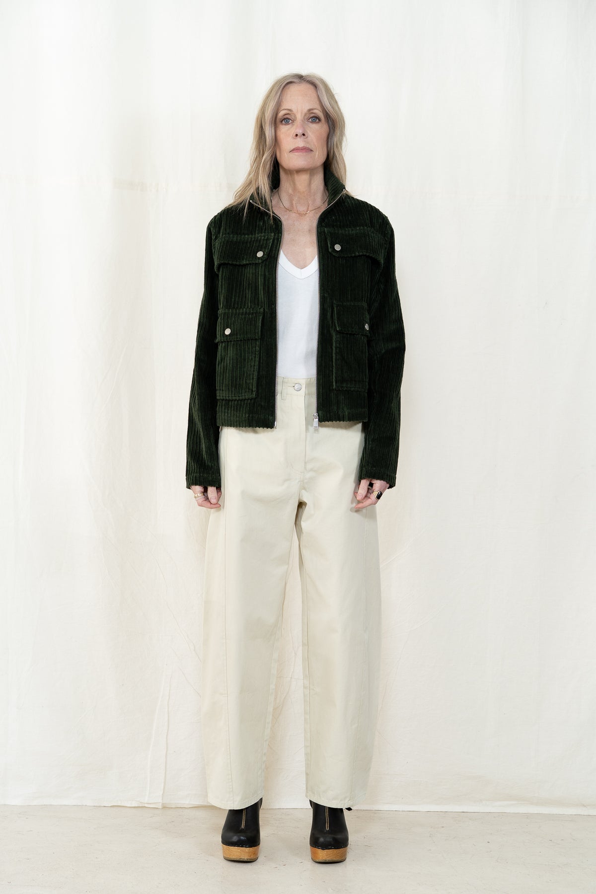 Thinking MU Celia Cord Jacket in Bottle Green