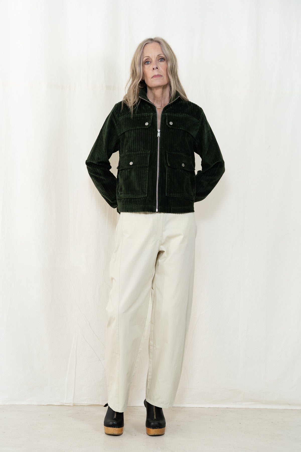 Thinking MU Celia Cord Jacket in Bottle Green
