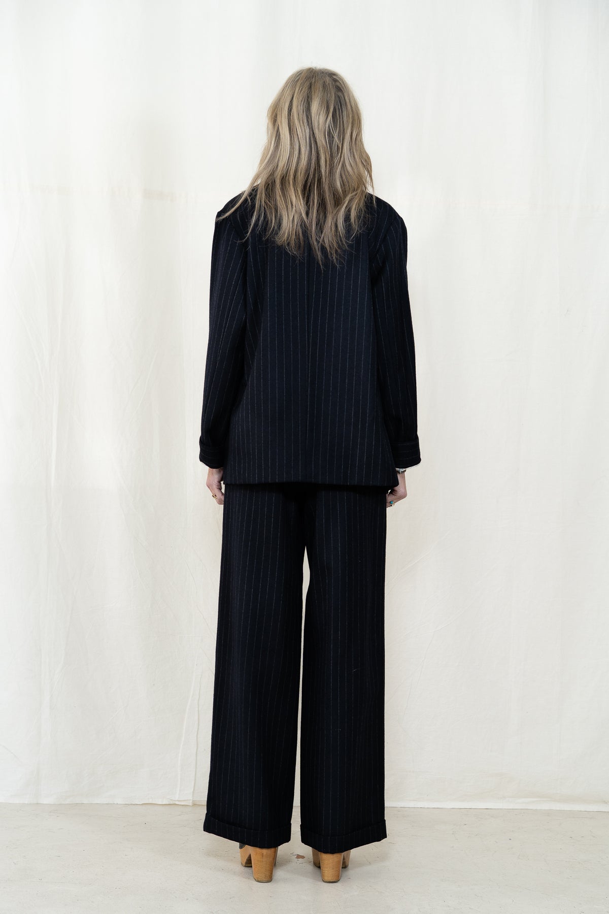 Hye Sun Mun Hutton Jacket in Navy Pin Stripe