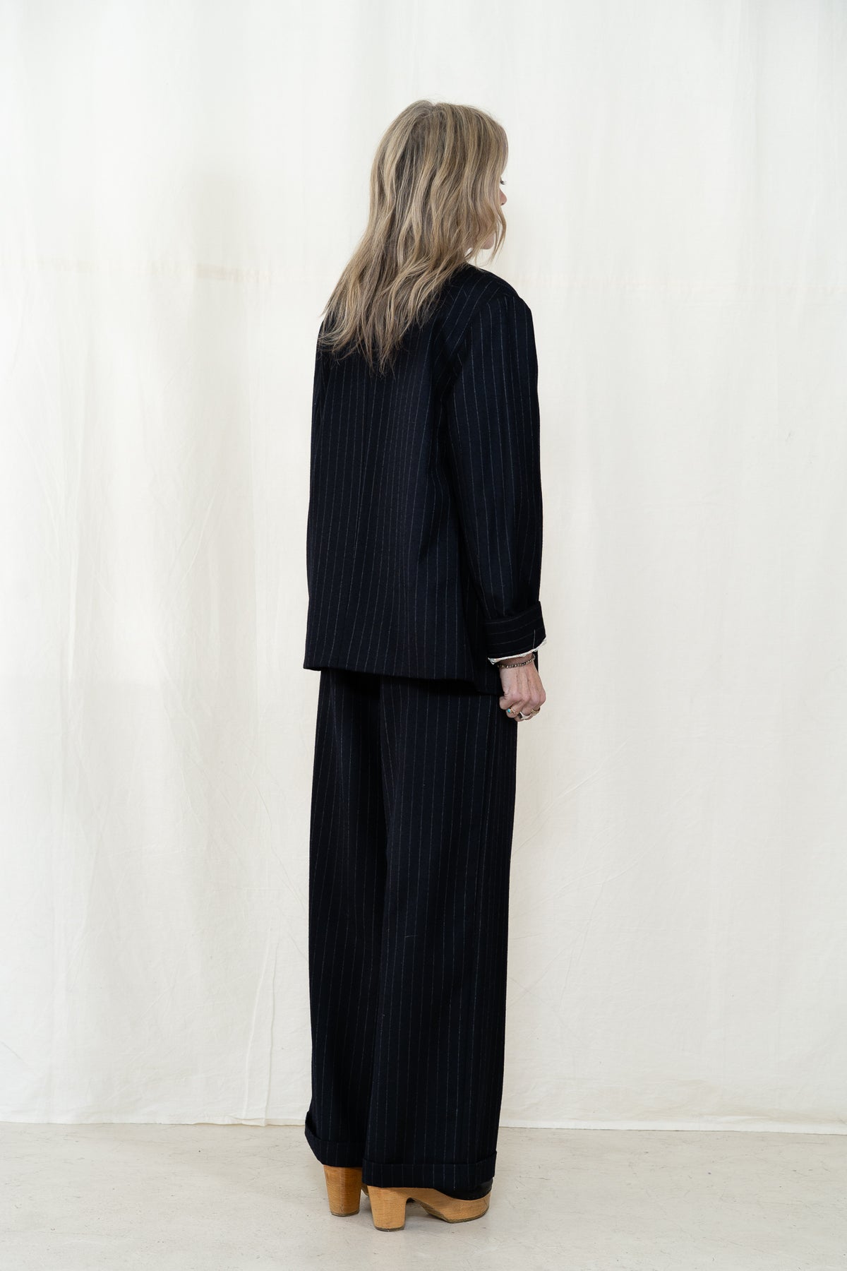 Hye Sun Mun Hutton Jacket in Navy Pin Stripe