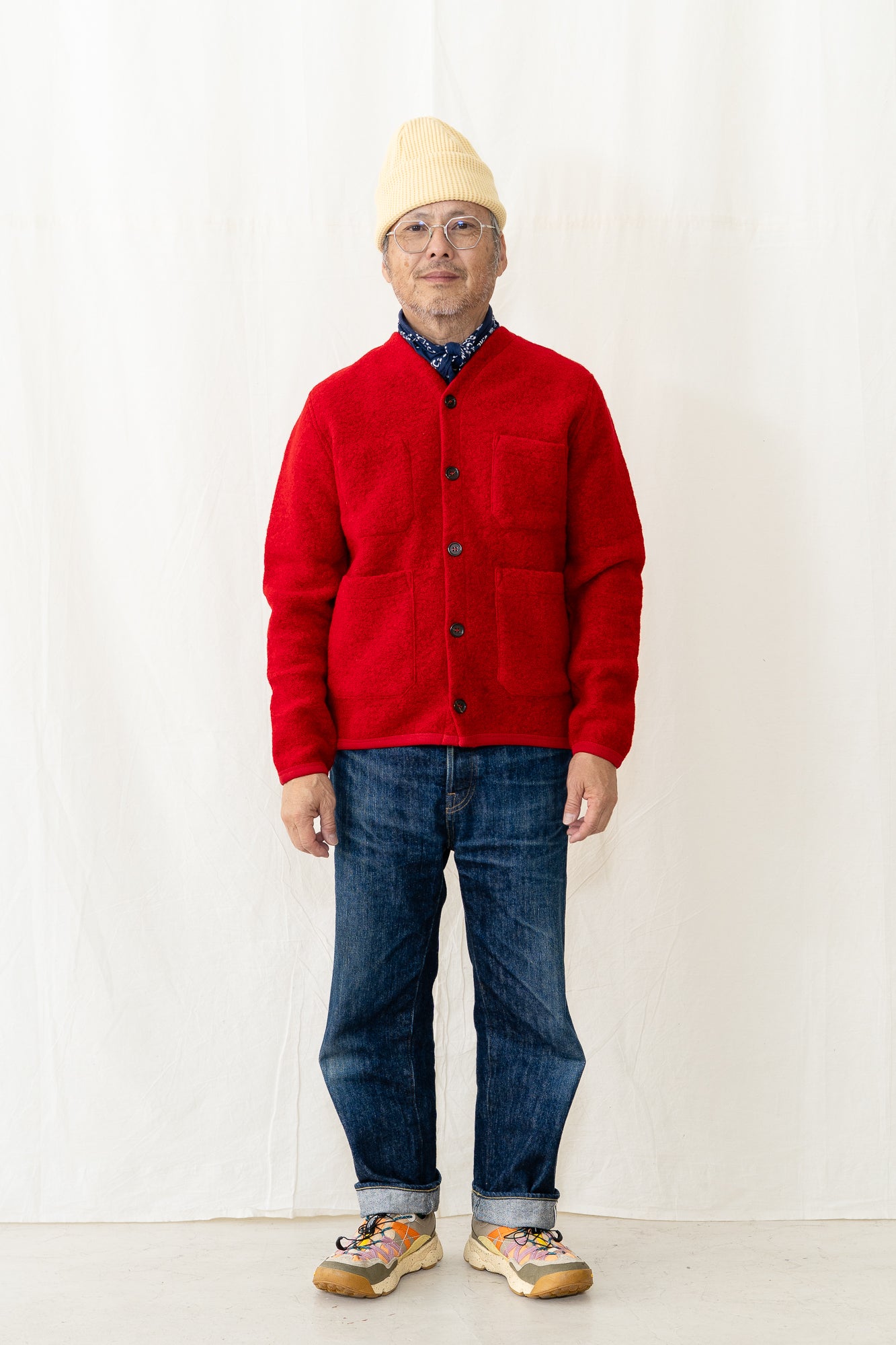 Universal Works Fleece Cardigan in Scarlet
