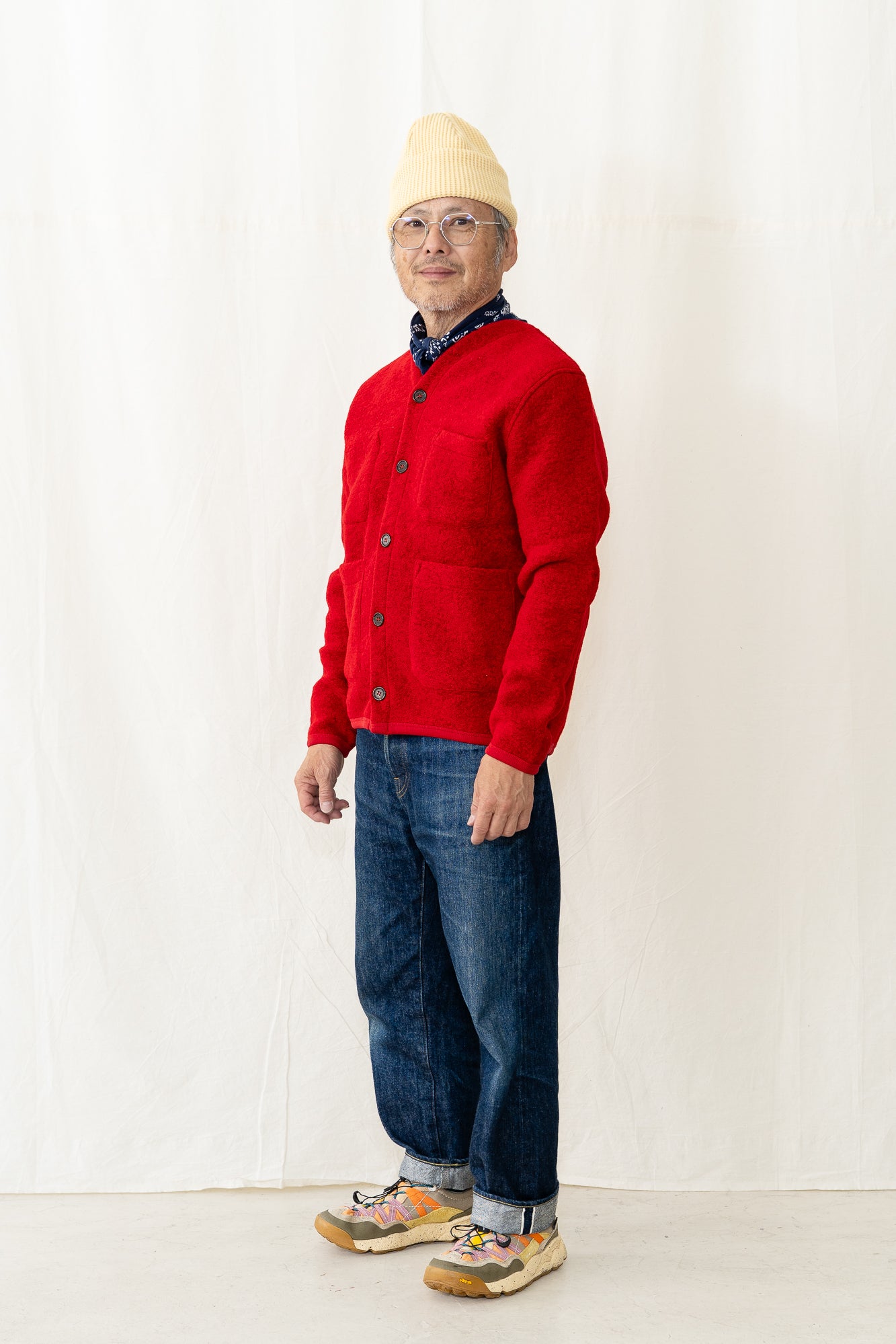 Universal Works Fleece Cardigan in Scarlet