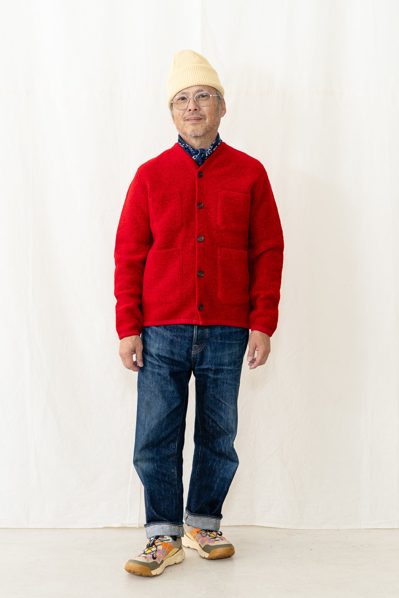 Universal Works Fleece Cardigan in Scarlet