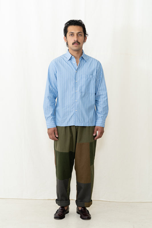 Universal Works Lucky Shirt in Blue Stripe