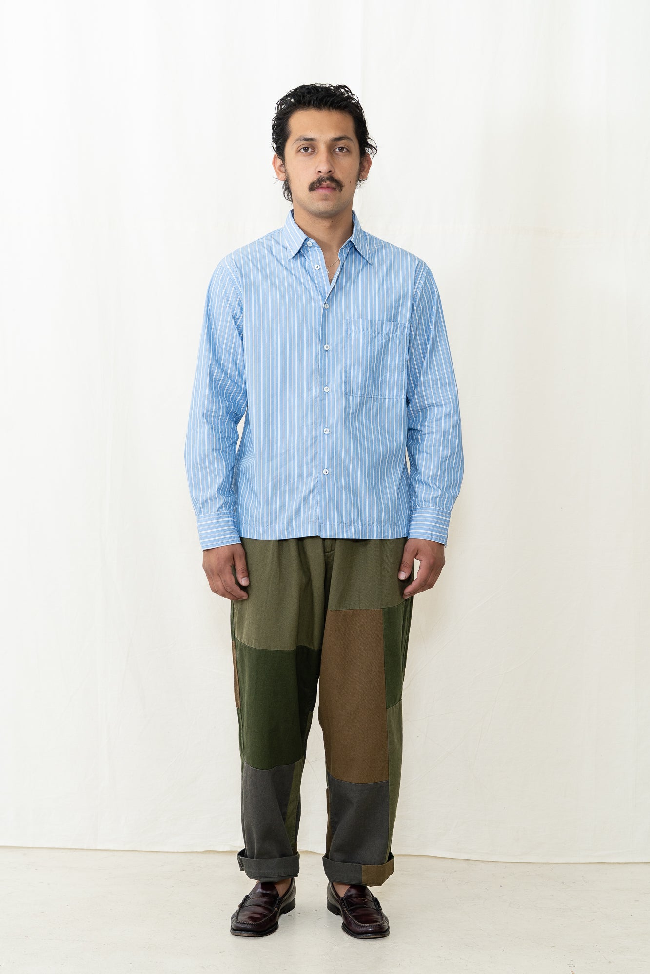 Universal Works Lucky Shirt in Blue Stripe
