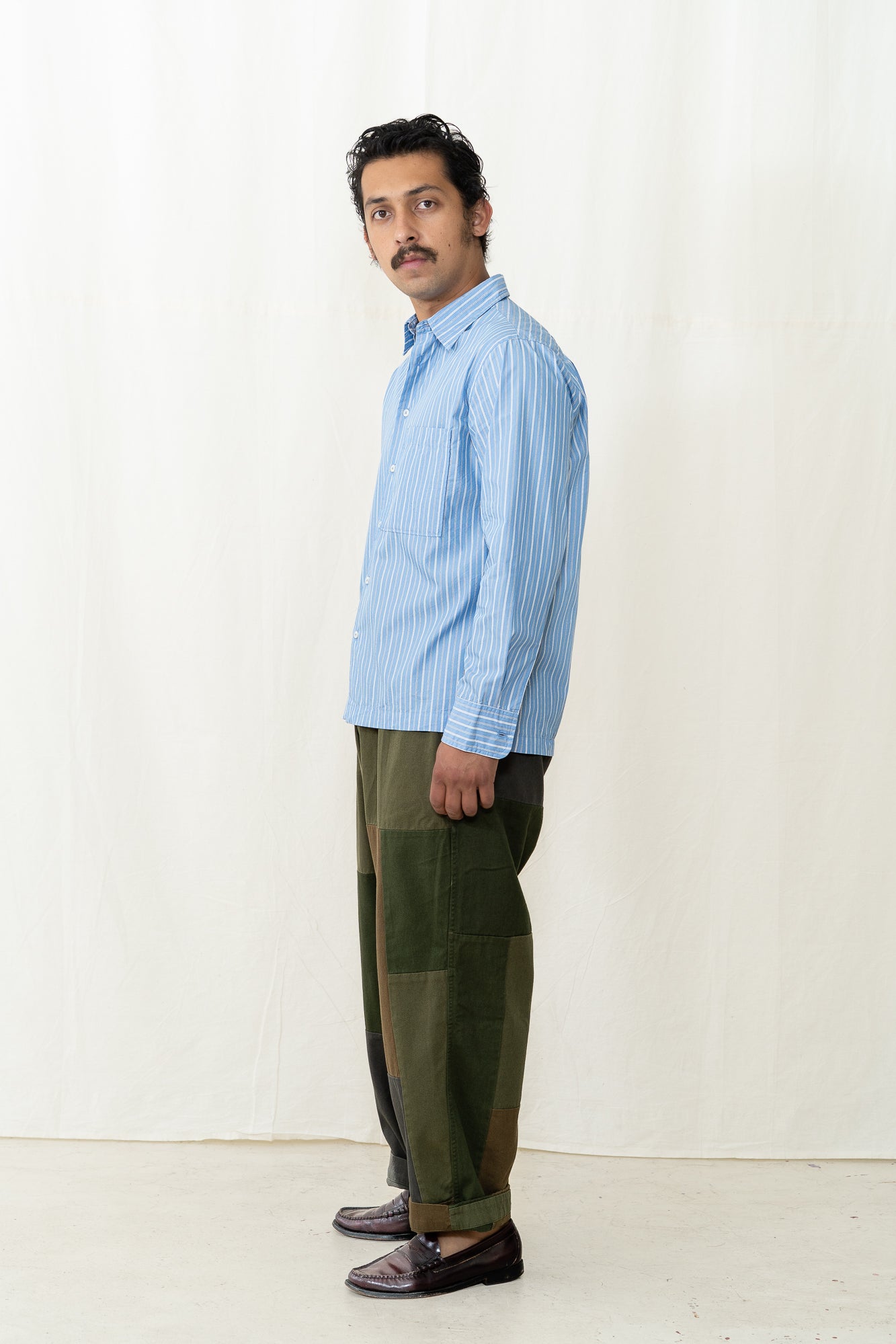 Universal Works Lucky Shirt in Blue Stripe