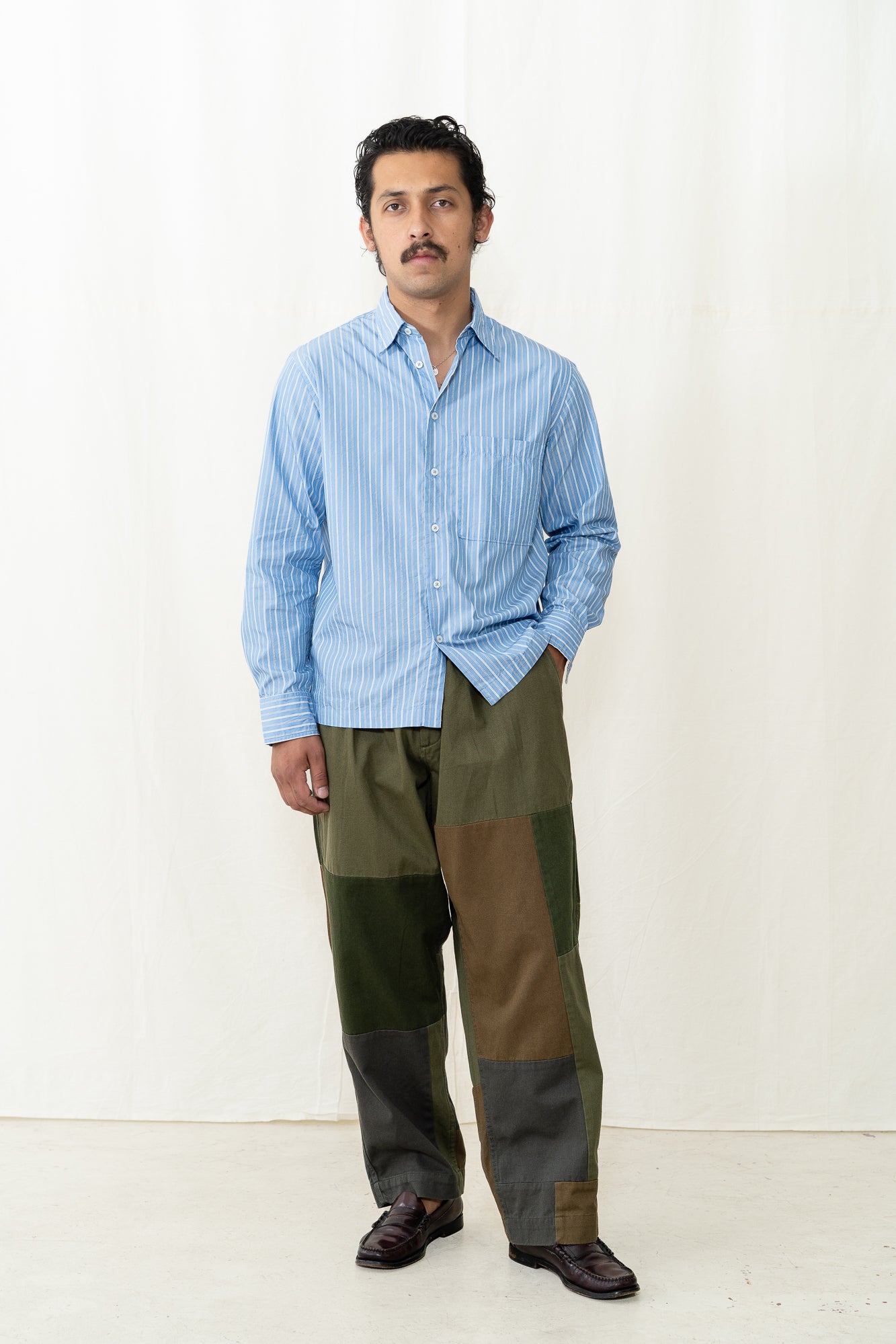 Universal Works Lucky Shirt in Blue Stripe