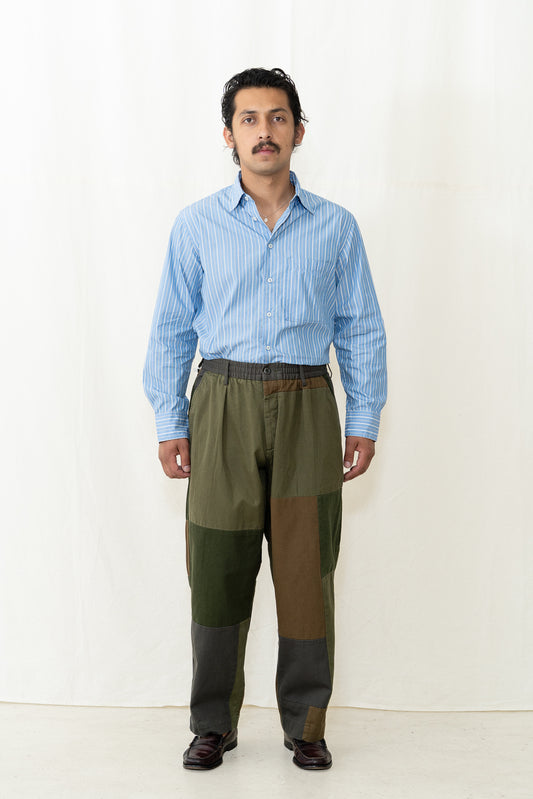 Universal Works Oxford Pant in Olive Patchwork