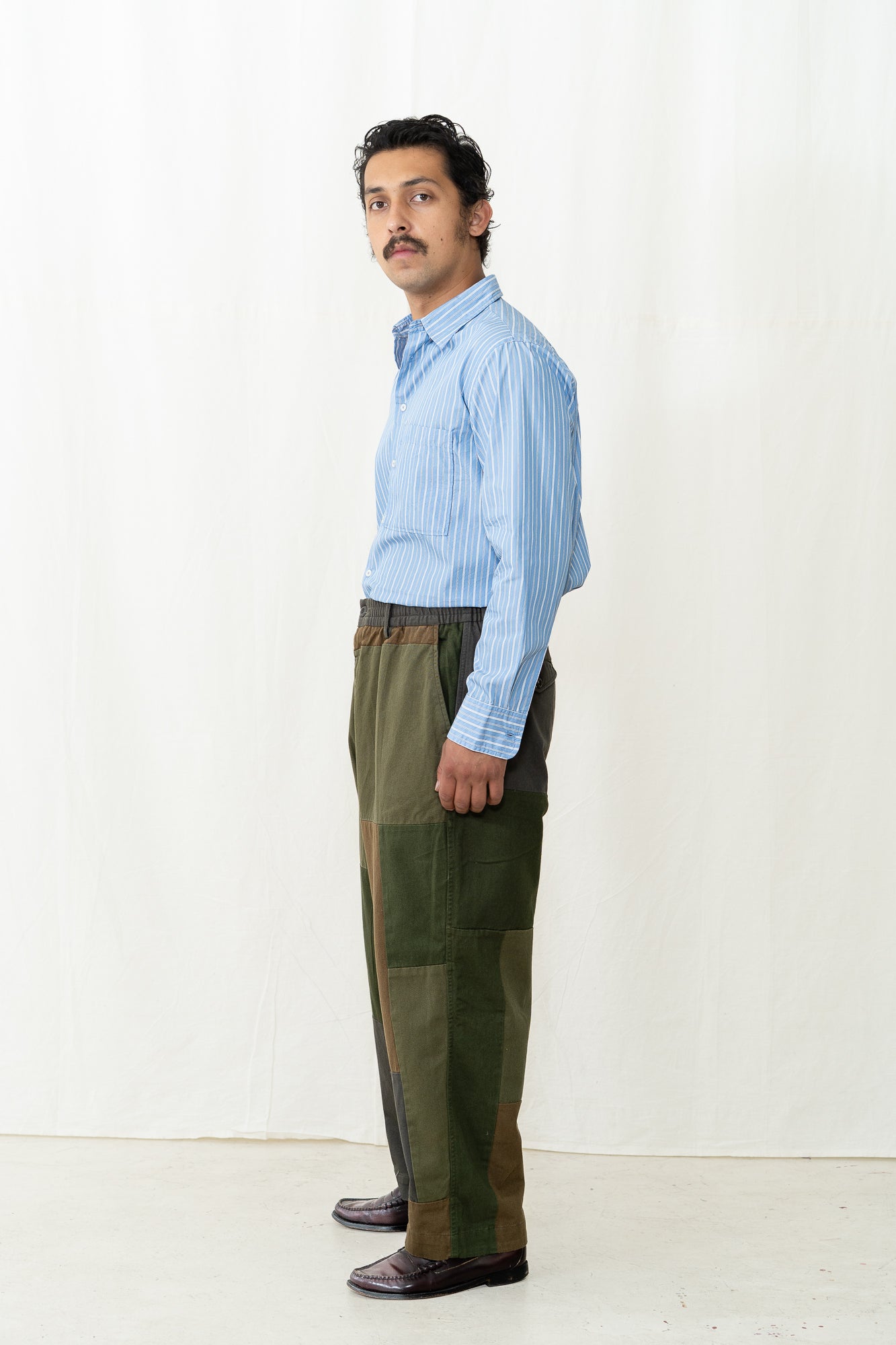 Universal Works Oxford Pant in Olive Patchwork