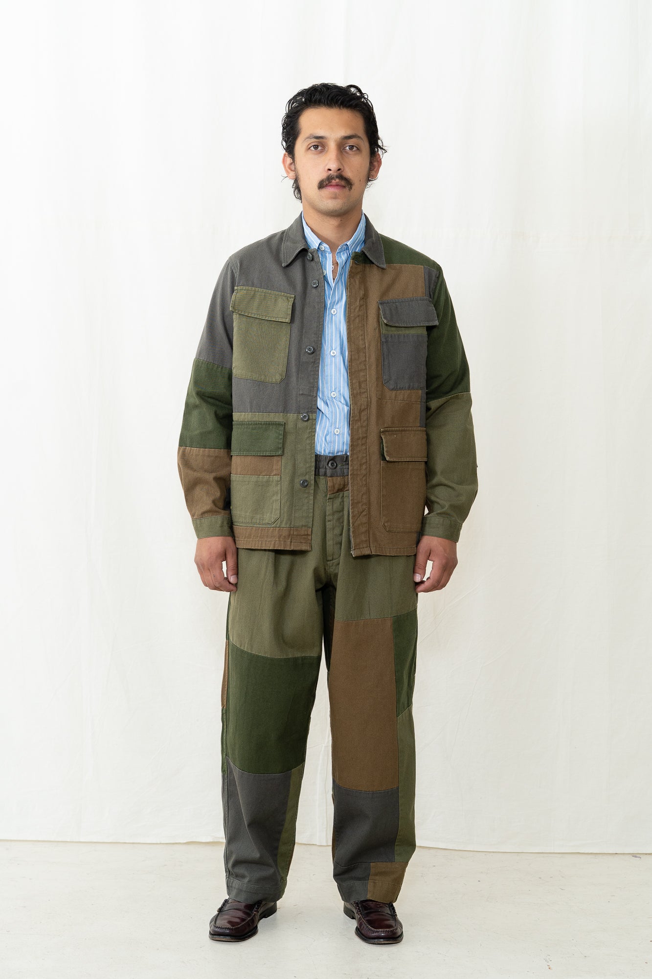 Universal Works MW Fatigue Jacket in Olive Patchwork