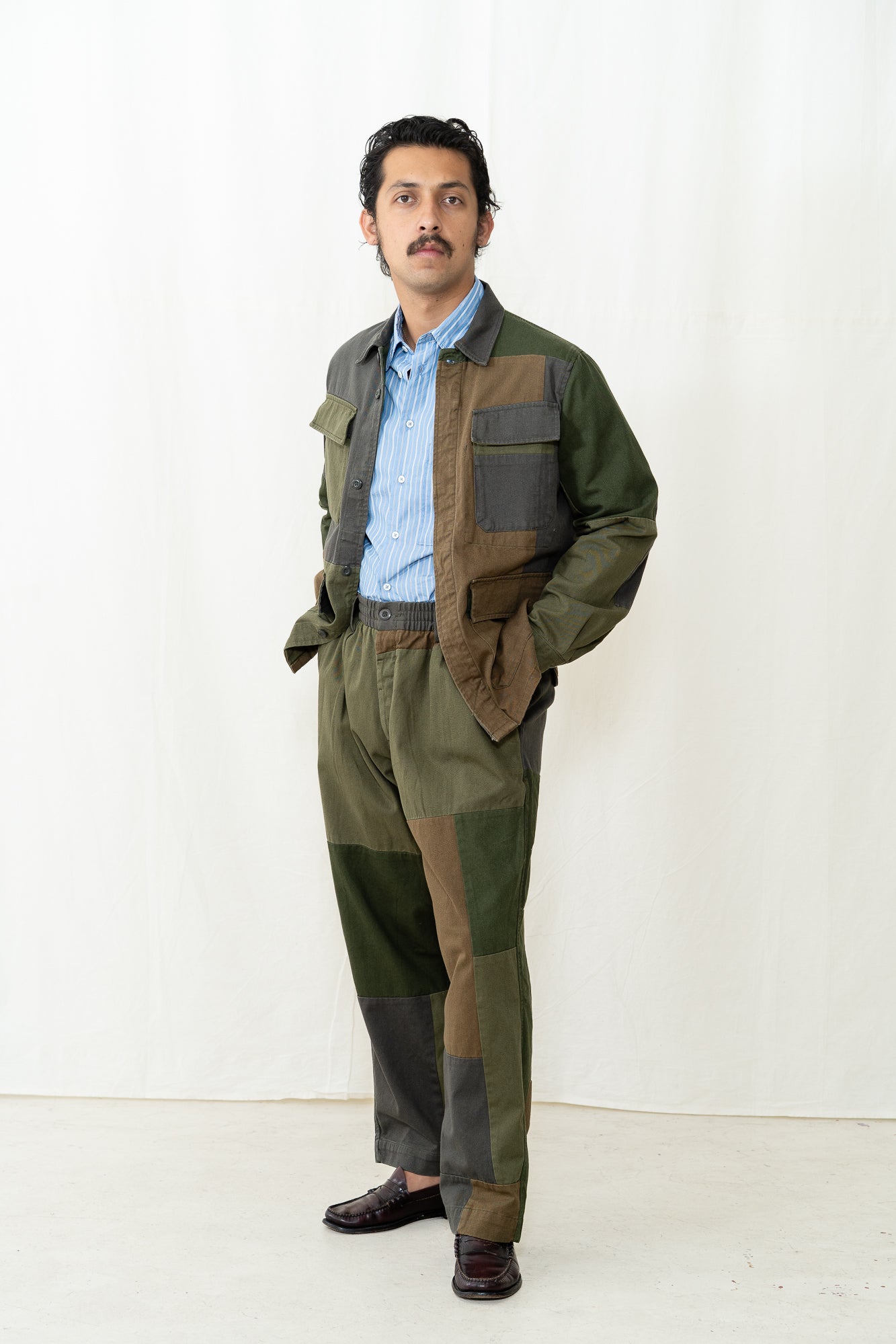 Universal Works MW Fatigue Jacket in Olive Patchwork