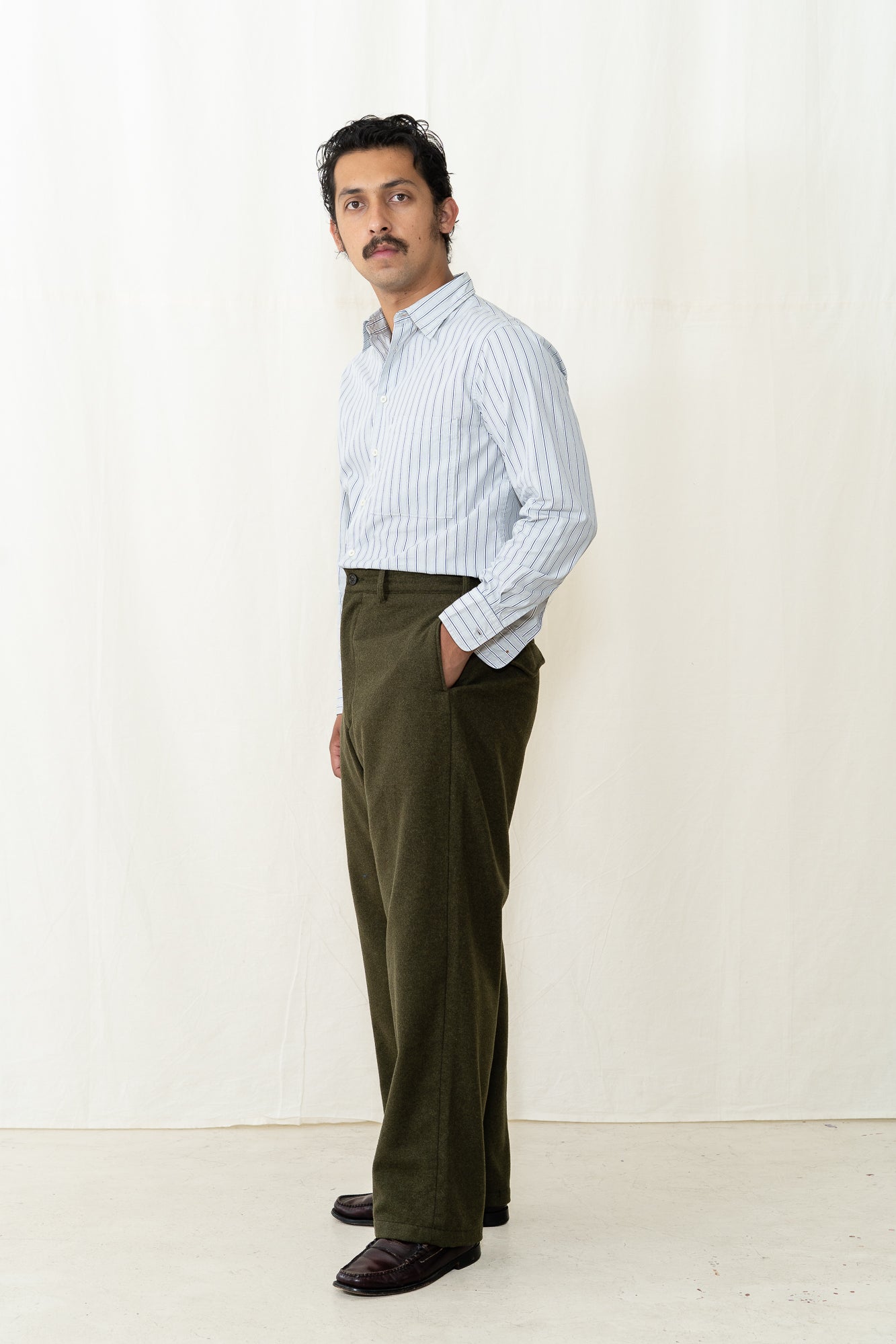 Engineered Garments Officer Pant in Olive Flannel